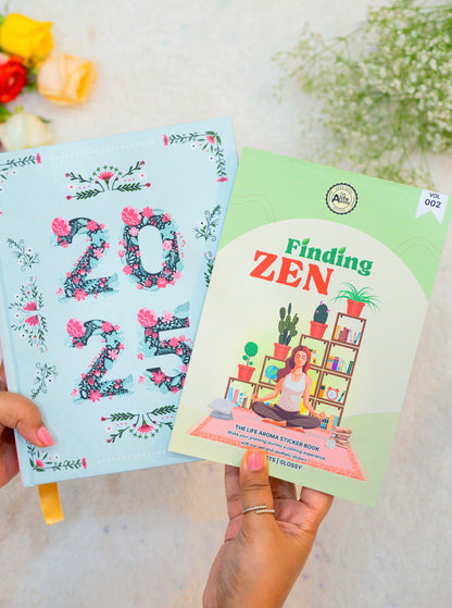 2025 Hardbound Planner + Finding Zen Decorative Sticker book (Glossy)